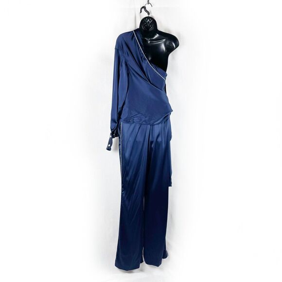 Jonathan Simkhai Navy Satin One Shoulder Jumpsuit Size 4 Formal Evening Party - Picture 6 of 11